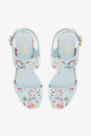 Larroudé x Markarian: Sandália Florence Tecido Azul Floral Sandal Larroudé x Markarian
