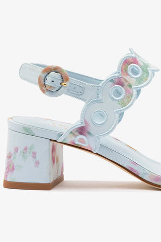 Larroudé x Markarian: Sandália Florence Tecido Azul Floral Sandal Larroudé x Markarian