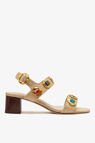 Sandália Milan Gioiello Ráfia Bege Sandal Larroudé