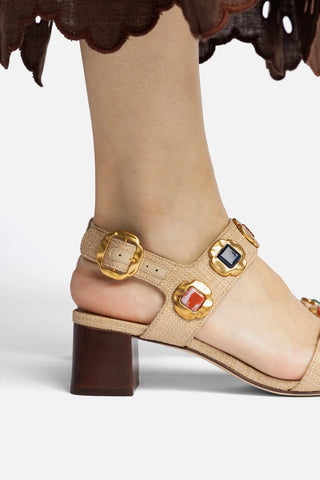 Sandália Milan Gioiello Ráfia Bege Sandal Larroudé