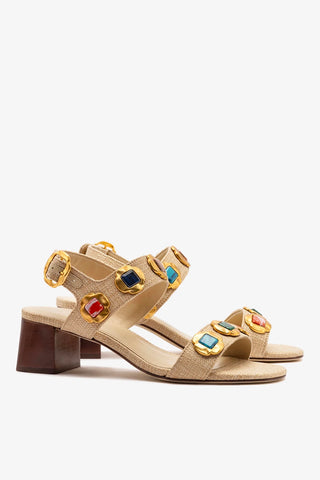 Sandália Milan Gioiello Ráfia Bege Sandal Larroudé