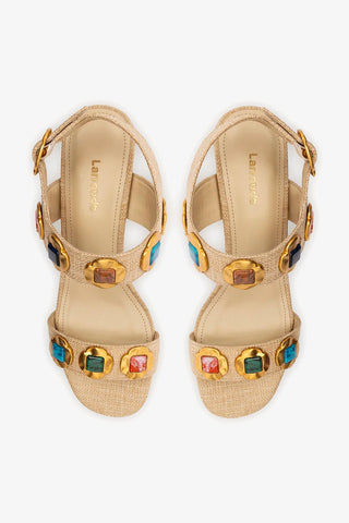 Sandália Milan Gioiello Ráfia Bege Sandal Larroudé