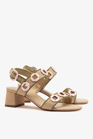 Sandália Milan Ráfia Bege e Couro Verde Sandal Larroudé
