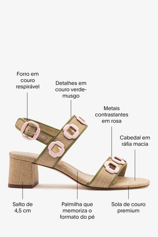 Sandália Milan Ráfia Bege e Couro Verde Sandal Larroudé