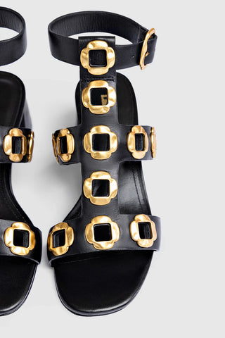 Sandália Gladiadora Milan Couro Preto Sandal Larroudé