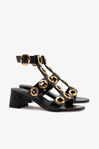 Sandália Gladiadora Milan Couro Preto Sandal Larroudé