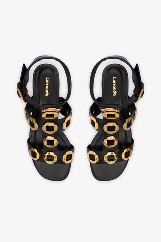 Sandália Gladiadora Milan Couro Preto Sandal Larroudé