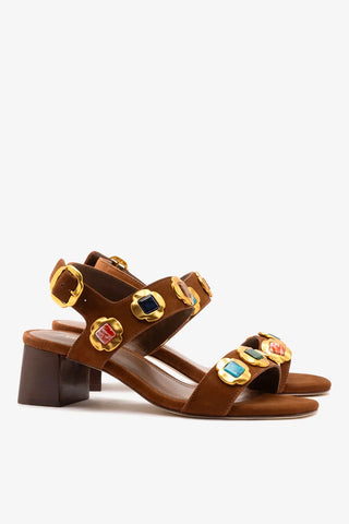 Sandália Milan Gioiello Camurça Marrom Sandal Larroudé