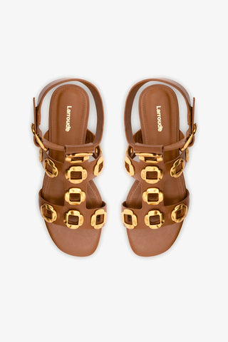 Sandália Gladiadora Milan Couro Caramelo Sandal Larroudé