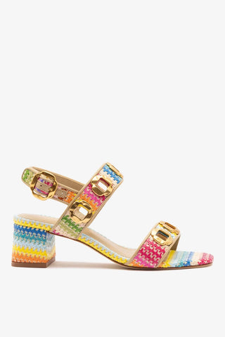 Sandália Milan Ráfia Multicor e Couro Bege Sandal Larroudé