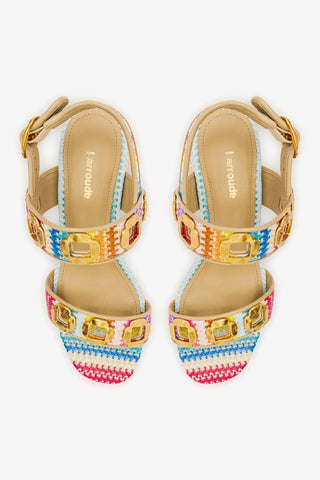 Sandália Milan Ráfia Multicor e Couro Bege Sandal Larroudé