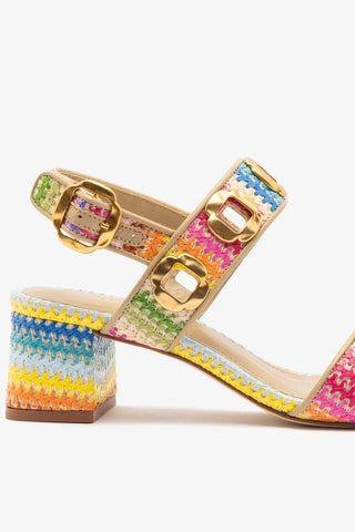 Sandália Milan Ráfia Multicor e Couro Bege Sandal Larroudé