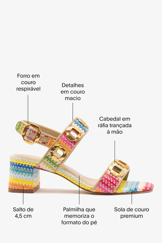 Sandália Milan Ráfia Multicor e Couro Bege Sandal Larroudé