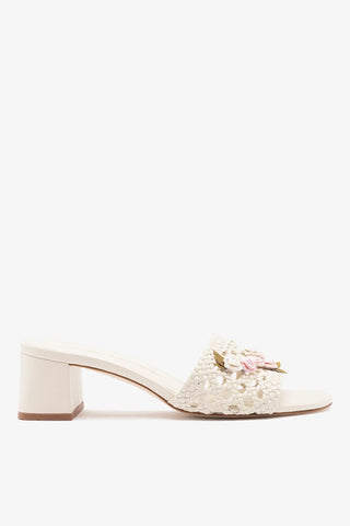 Larroudé x Tanner Fletcher: Mule Rose Garden Trellis Couro Off White Sandal Larroudé x Tanner Fletcher