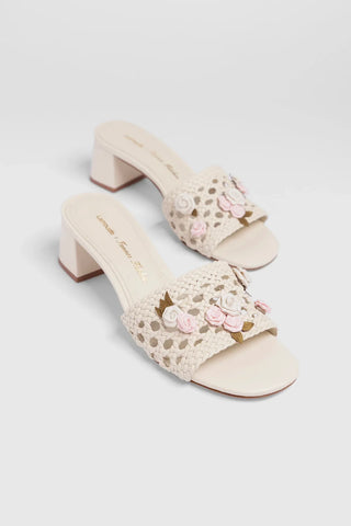 Larroudé x Tanner Fletcher: Mule Rose Garden Trellis Couro Off White Sandal Larroudé x Tanner Fletcher