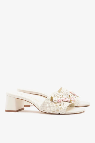 Larroudé x Tanner Fletcher: Mule Rose Garden Trellis Couro Off White Sandal Larroudé x Tanner Fletcher