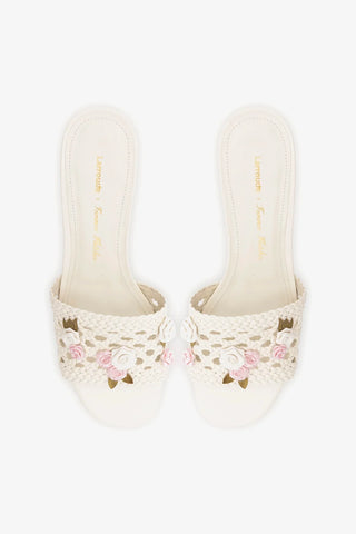Larroudé x Tanner Fletcher: Mule Rose Garden Trellis Couro Off White Sandal Larroudé x Tanner Fletcher