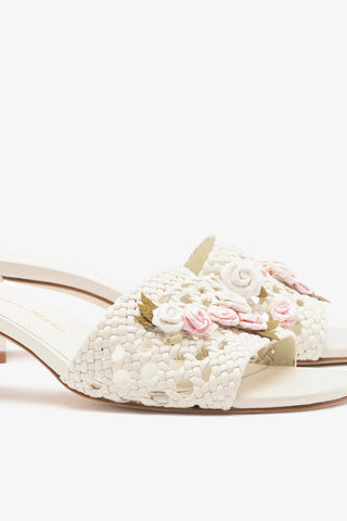 Larroudé x Tanner Fletcher: Mule Rose Garden Trellis Couro Off White Sandal Larroudé x Tanner Fletcher