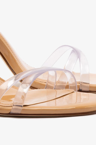 Sandália Annie Couro Verniz Bege e Vinil Sandal Larroudé