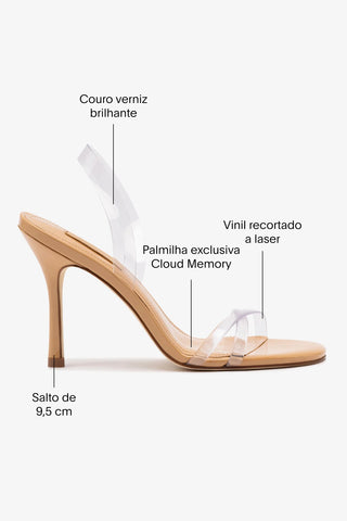 Sandália Annie Couro Verniz Bege e Vinil Sandal Larroudé