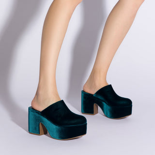 Mule Clog Plataforma Miso Veludo Azul