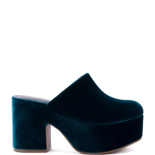 Mule Clog Plataforma Miso Veludo Azul