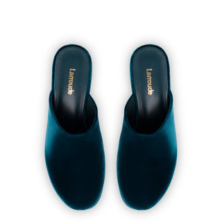 Mule Clog Plataforma Miso Veludo Azul