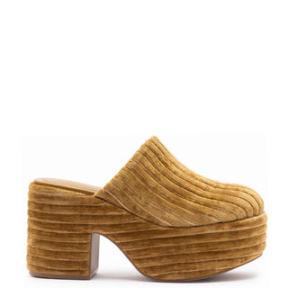 Mule Clog Plataforma Miso Veludo Caramelo