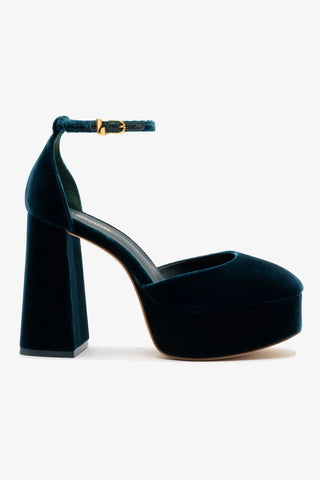 Sandália Plataforma Ari Veludo Azul Pump Larroudé