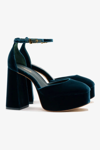 Sandália Plataforma Ari Veludo Azul Pump Larroudé