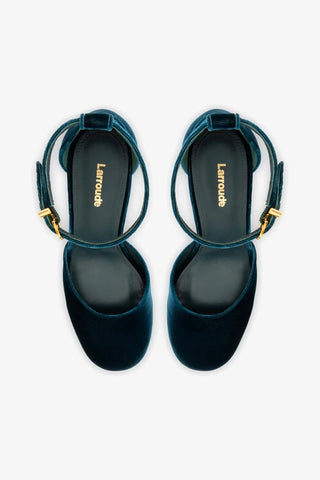 Sandália Plataforma Ari Veludo Azul Pump Larroudé