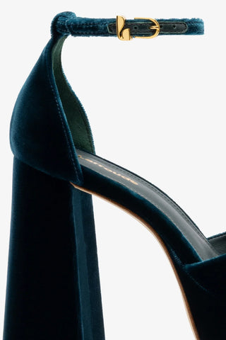 Sandália Plataforma Ari Veludo Azul Pump Larroudé