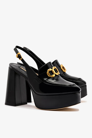 Slingback Plataforma Harrington Hi Couro Preto Pump Larroudé