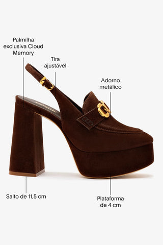 Slingback Plataforma Harrington Hi Camurça Marrom Pump Larroudé