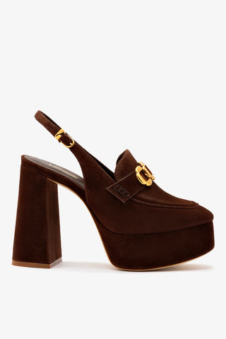 Slingback Plataforma Harrington Hi Camurça Marrom Pump Larroudé
