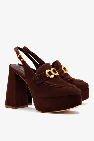 Slingback Plataforma Harrington Hi Camurça Marrom Pump Larroudé