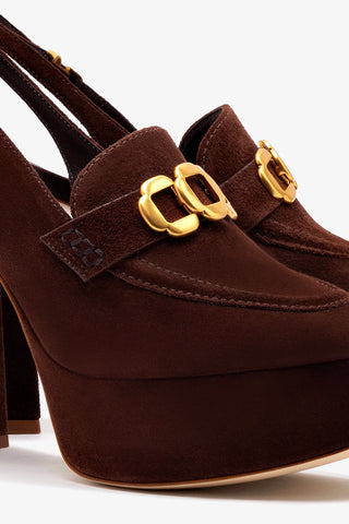 Slingback Plataforma Harrington Hi Camurça Marrom Pump Larroudé