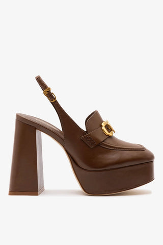 Slingback Plataforma Harrington Hi Couro Marrom Pump Larroudé