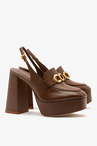 Slingback Plataforma Harrington Hi Couro Marrom Pump Larroudé