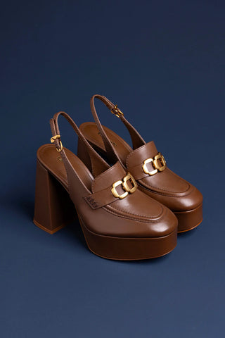 Slingback Plataforma Harrington Hi Couro Marrom Pump Larroudé