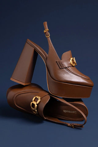 Slingback Plataforma Harrington Hi Couro Marrom Pump Larroudé
