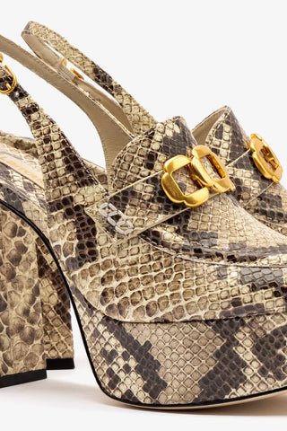 Slingback Plataforma Harrington Hi Couro Cobra Bege Pump Larroudé