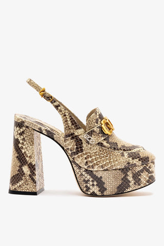 Slingback Plataforma Harrington Hi Couro Cobra Bege Pump Larroudé