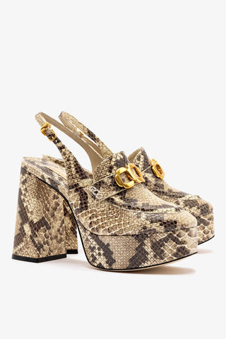 Slingback Plataforma Harrington Hi Couro Cobra Bege Pump Larroudé