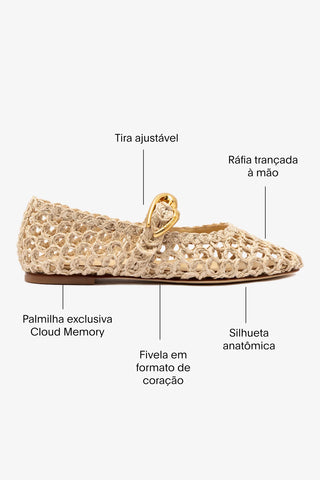 Sapatilha Verona Macramê Ráfia Natural Ballerina Larroudé