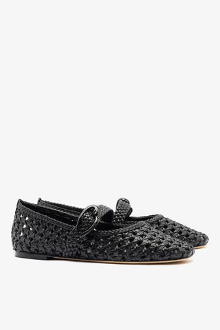 Sapatilha Verona New Macramê Couro Preto Ballerina Larroudé
