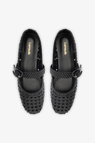 Sapatilha Verona New Macramê Couro Preto Ballerina Larroudé