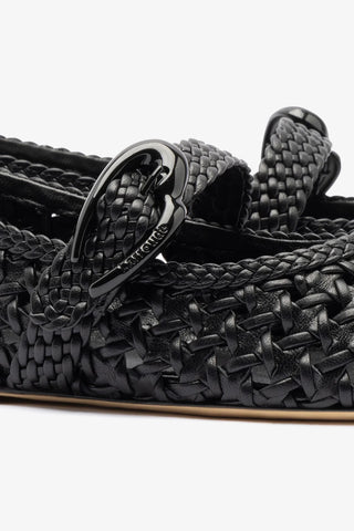 Sapatilha Verona New Macramê Couro Preto Ballerina Larroudé