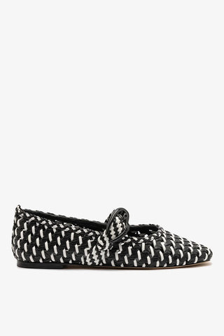 Sapatilha Verona Macramê Couro Preto e Branco Ballerina Larroudé