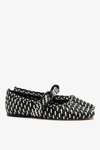 Sapatilha Verona Macramê Couro Preto e Branco Ballerina Larroudé